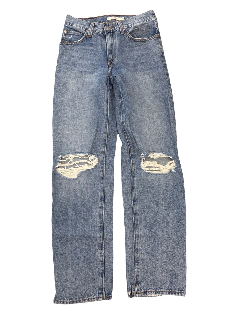 Levi's Light Blue Straight Leg Baggy Jeans with Knee Rips